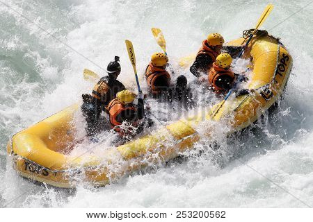 Koboke, Tokusima, Japan - August 6, 2018: White Water Rafting On The Rapids Of River Yosino On Augus