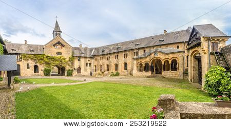 Orval,belgium - May 22,2018 - Panoramic View At The Entry Coutyard Of Abbey Villers Devant Orval. Th