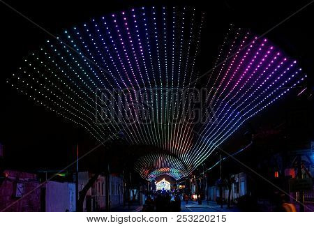 Beer Sheva, Israel - August 09, 2018: Festival Of Light In Beer Sheva 2018. Multicolored Illuminatio