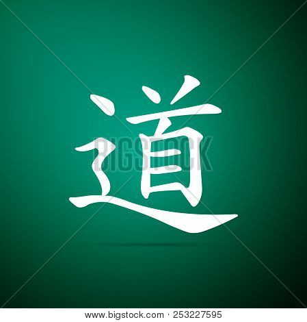 Chinese Calligraphy, Translation Dao, Tao, Taoism Icon Isolated On Green Background. Flat Design. Ve