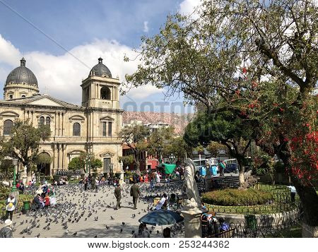 La Paz, Bolivia - June 2018: Daily Living In Plaza Murillo In La Paz, Bolivia