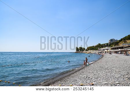 Novorossiysk, Russia - August 06, 2018: Shirokaya Balka Sea Beach Near The City Of Novorossiysk. Inf