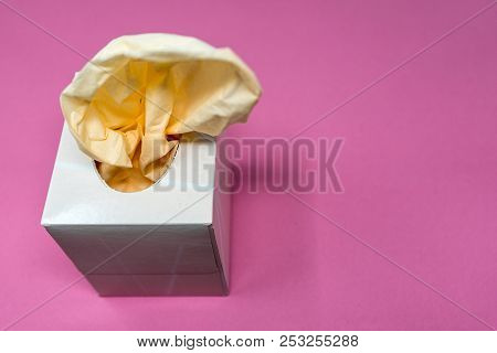 Facial Tissue Cube Box. Peach Colored Tissue Paper.