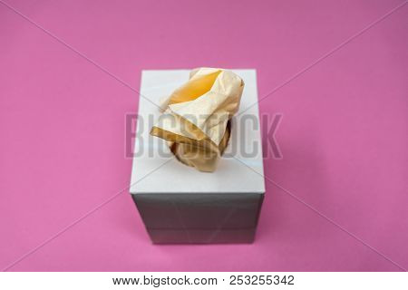 Facial Tissue Cube Box. Peach Colored Tissue Paper.