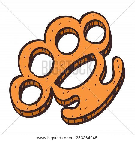 Knuckles Duster Colored Button With A Black Outline On A White Background.