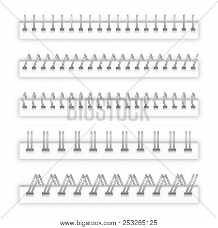 Set Spiral Binder.spirals For Paper Sheets Isolated On White. Book Spine Made Out Of Plastic Spring.