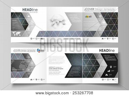 Business Templates For Tri Fold Square Design Brochures. Leaflet Cover. Colorful Dark Background Wit
