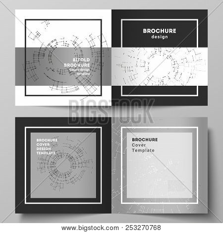 The Black Colored Vector Layout Of Two Cover Templates For Square Design Bifold Brochure, Flyer, Boo