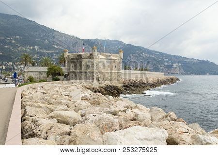 Medieval Citadel At Menton. Now It Is Jean Cocteau Museum. Menton Is A Small Seaside Town On The Fre