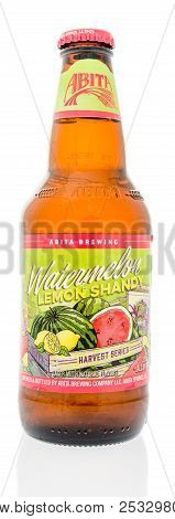 Winneconne, Wi - 10 August 2018: A Single Bottle Of Abita, Watermelon Lemon Shandy Beer On An Isolat