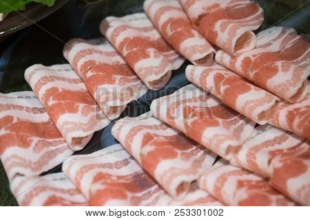Close Up View Of Sliced Pork For Cooking Or Bbq