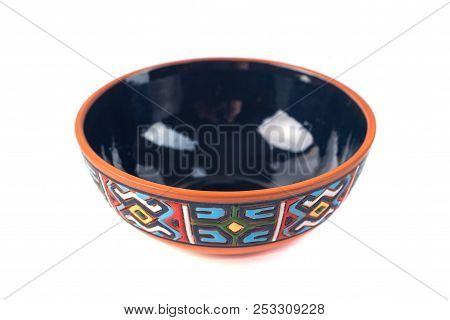 Georgian Clay Pottery (tasi) With Traditional Ornaments On It. White Background