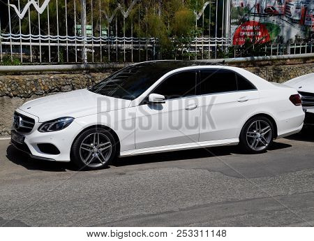 Novorossiysk, Russia - August 06, 2018: Parked On The Side Of The City Road Mercedes Car E Class