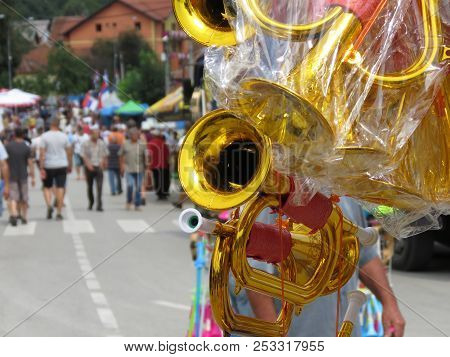 Guca, Serbia, August 11, 2018. 57th Trumpet Festival In Guca. Worldwide Known Music Festival In Serb