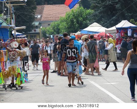 Guca, Serbia, August 11, 2018. 57th Trumpet Festival In Guca. Worldwide Known Music Festival In Serb