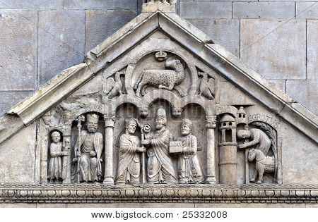 Fidenza (Parma, Emilia-Romagna, Italien) - Kathedrale, Basrelief