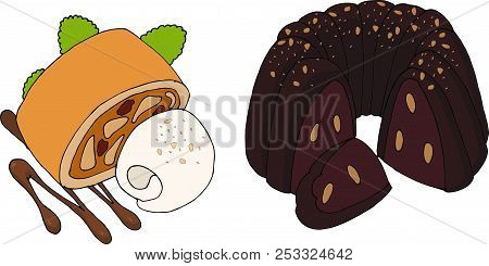 Raster Bundt Cake And Apple Strudel. Illustration