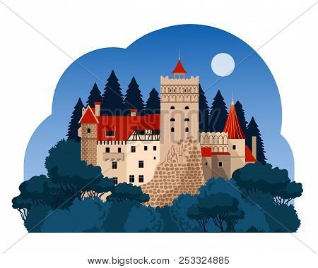 Bran Castle At Night. Transylvania. Travel To Romania