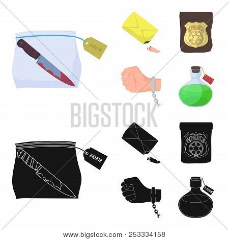 The Detective Badge, The Handcuff On The Criminal Hand, The Stump Of The Finger In The Bag, The Flas