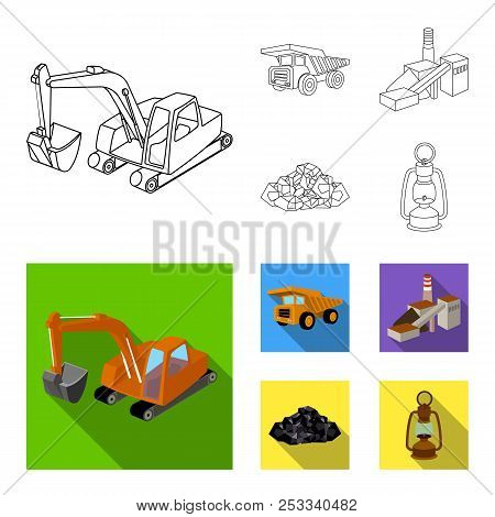 Excavator, Dumper, Processing Plant, Minerals And Ore.mining Industry Set Collection Icons In Outlin