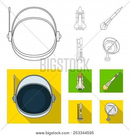 A Spaceship In Space, A Cargo Shuttle, A Launch Pad, An Astronaut Helmet. Space Technology Set Colle