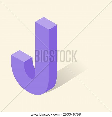 J Letter In Isometric 3d Style With Shadow. Violet J Letter Illustration