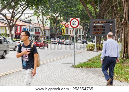 Singapore, Singapore - January 16, 2013. Outdoor Electronic Display With Information About Traffic O