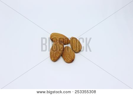 Natural Almond Kernels Are Isolated On White Background.