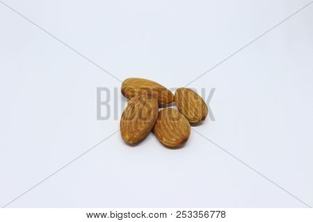 Natural Almond Kernels Are Isolated On White Background.