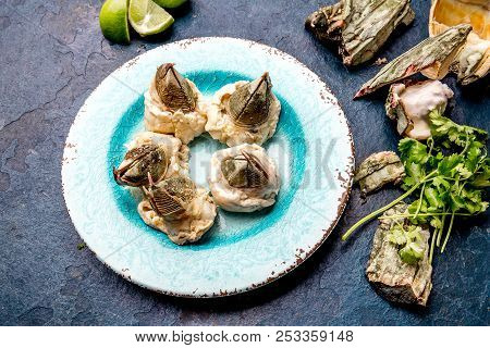 Seafood Picoroco. Prepared Picoroco, Austromegabalanus Psittacus, The Giant Barnacle Or Picoroco. Ch