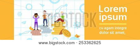 Man On Podium Coins Stack Loser Winner Success Concept Mix Race Character Template For Design Work A