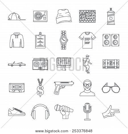Hiphop Rap Swag Music Dance Icons Set. Outline Illustration Of 16 Hiphop Rap Swag Music Dance Icons 