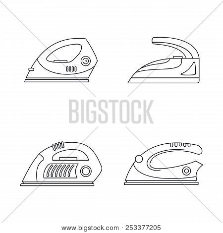 Smoothing Iron Drag Appliance Icons Set. Outline Illustration Of 4 Smoothing Iron Drag Appliance Ico