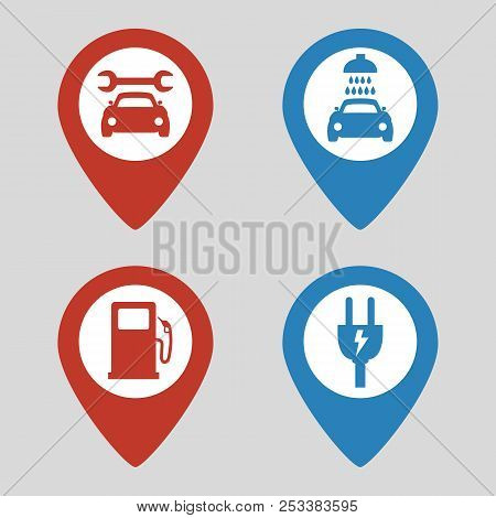 Map Pin Location Icons Set On Gray Background. Vector Illustration