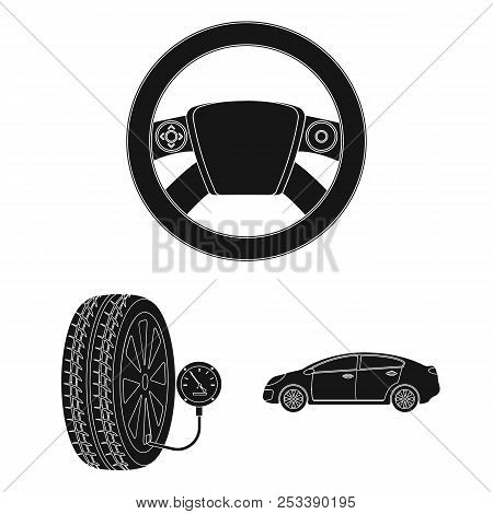 Car, Lift, Pump And Other Equipment Black Icons In Set Collection For Design. Car Maintenance Statio