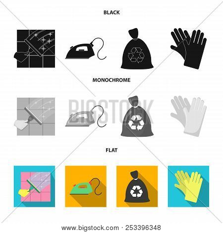 Cleaning And Maid Black, Flat, Monochrome Icons In Set Collection For Design. Equipment For Cleaning