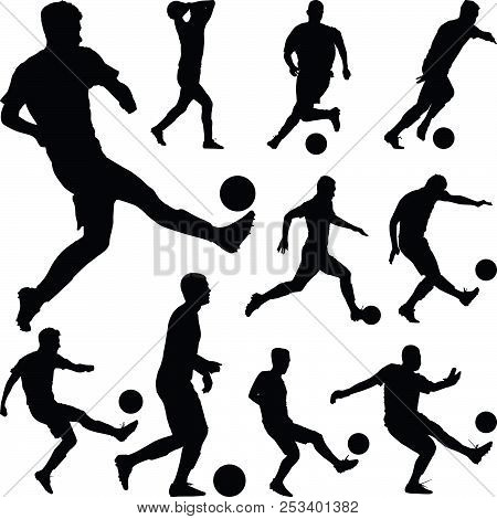 Group Of Ten Soccer Player Silhouette Vector
