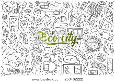 Hand Drawn Eco City Set Doodle Background