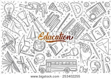 Hand Drawn Education Set Doodle Vector Background