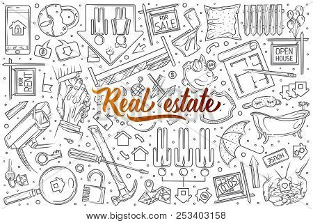 Hand Drawn Real Estate Set Doodle Vector Background