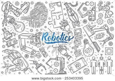 Hand Drawn Robotics Set Doodle Vector Background