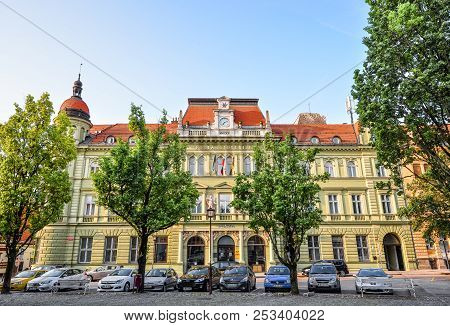 Maribor, Slovenia - May 22, 2018: Beautiful Building Exterior Of Maribor Post Office. Street Postna 