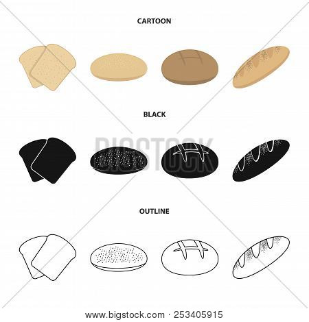 Toast, Pizza Stock, Ruffed Loaf, Round Rye.bread Set Collection Icons In Cartoon, Black, Outline Sty