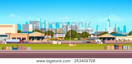 Global Logistics Network Terminal Delivery Stock Truck Loading Warehouse International Shipping Conc