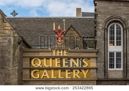 Edinburgh, Scotland, Uk - June 12, 2012:the Golden Name Of The Brown Stone Queens Gallery In Front O