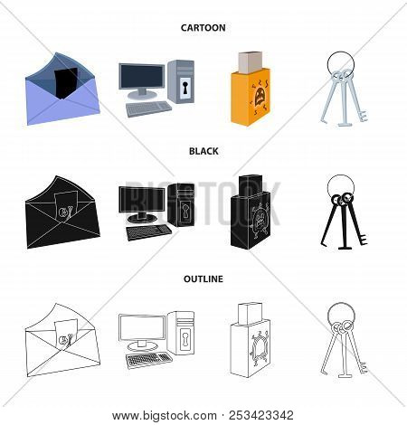 Virus, Monitor, Display, Screen .hackers And Hacking Set Collection Icons In Cartoon, Black, Outline