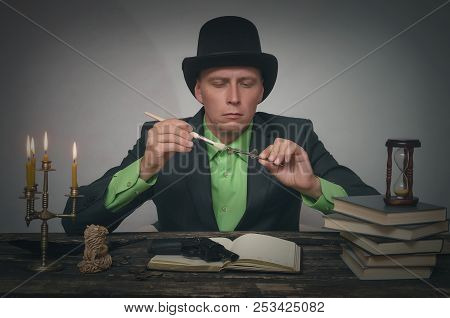 Detective Agent Collecting A Compromising Evidence And Searching For Fingerprint. Detective Or Spy A