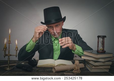 Detective Agent Collecting A Compromising Evidence And Searching For Fingerprint. Detective Or Spy A