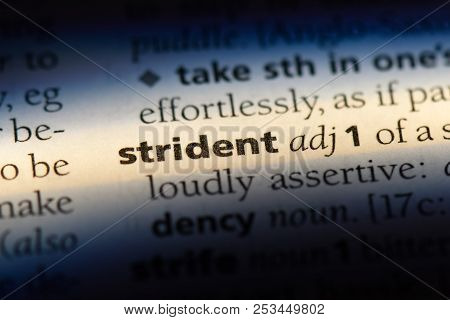 Strident Word In A Dictionary. Strident Concept.