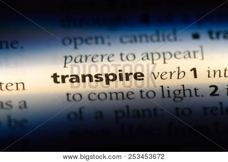 Transpire Word In A Dictionary. Transpire Concept.